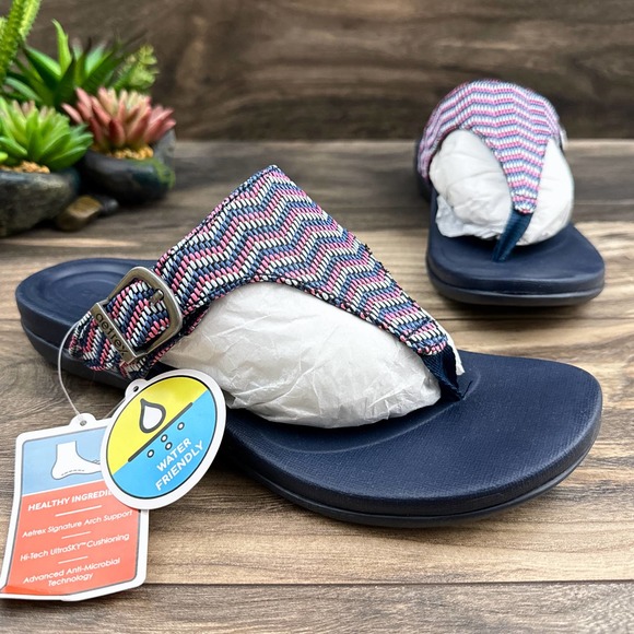 NIB Aetrex Rita 39 8.5 Thong Sandal Flip Flops Navy AE875 - Picture 3 of 12